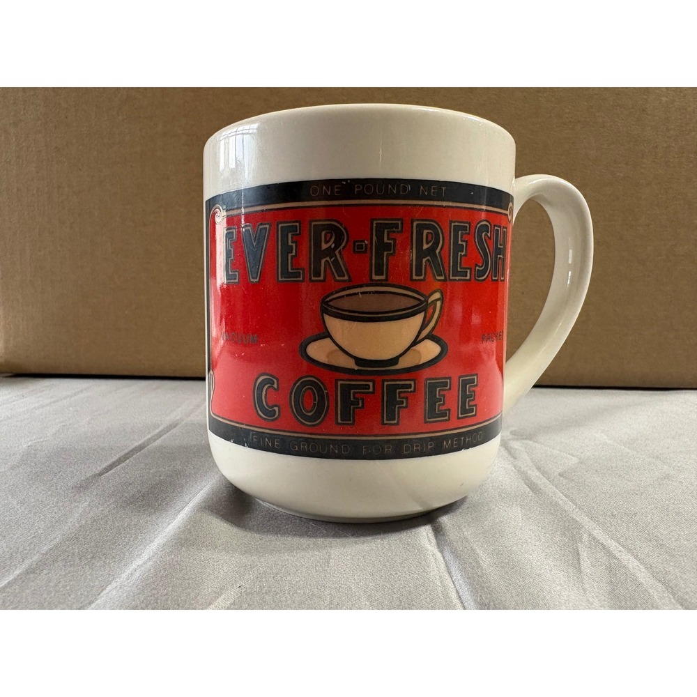 Vintage Ever-Fresh Coffee Mug Yesteryear Brand by Westwood 1999 Retro Red White